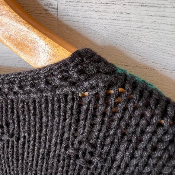 Le Moda Sweater Womens Size Medium Vintage Black Knitted by Hand Granny Square - Picture 15 of 16